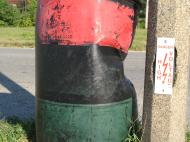 A trashcan in the colors of the “Flag of Africa” in an African American neighborhood in St. Louis (photo by Dmitri M. Bondarenko)
